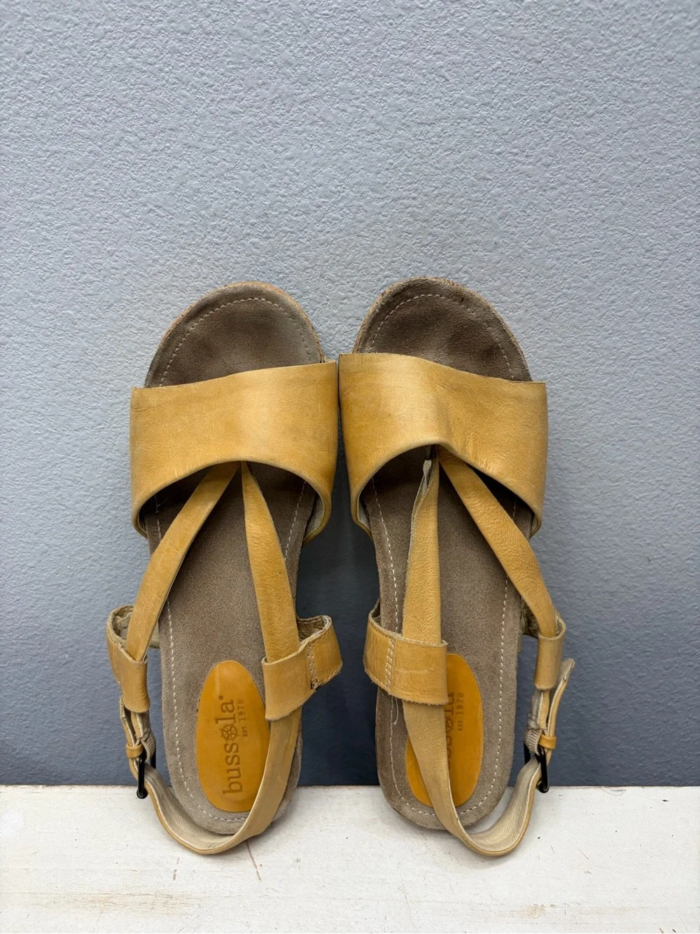Bussola Yello Leather Formentera Cross Strao Wedge Sandals Size 40